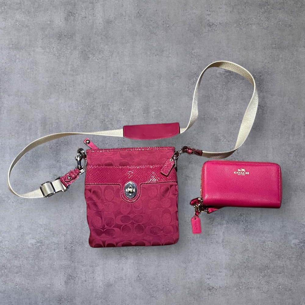 Coach Python Pink Signature Monogram Crossbody Ba… - image 1